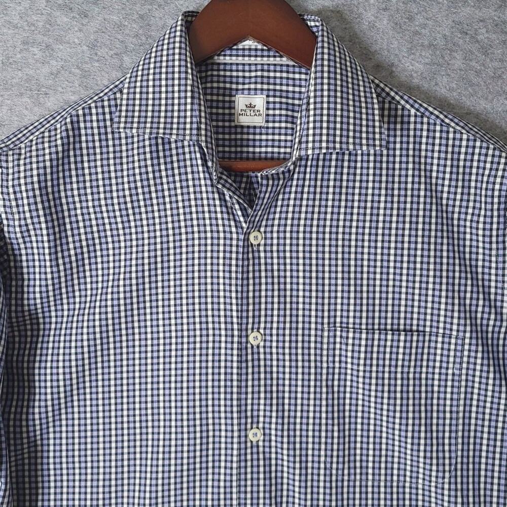 Peter Millar Check Dress Shirt Medium Blue Purple Preppy Business Casual - Picture 5 of 11